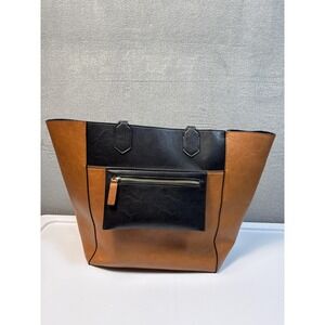 Miss Albright Tote Bag Womens Large Brown Black Colorblock Faux Leather Shoulder